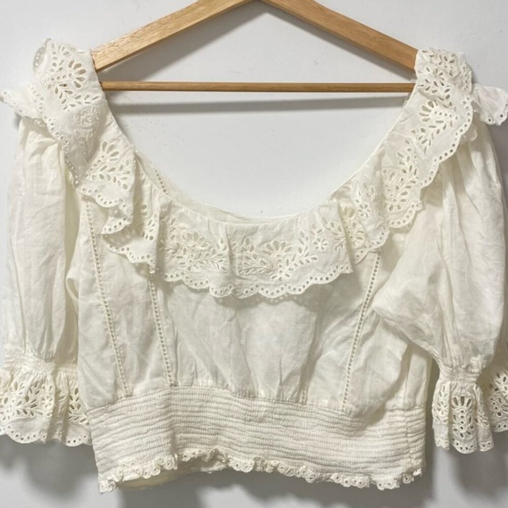 Aritzia Sunday Best Scoop Back Frilly Blouse White Size L — 100% Cotton - Picture 6 of 9
